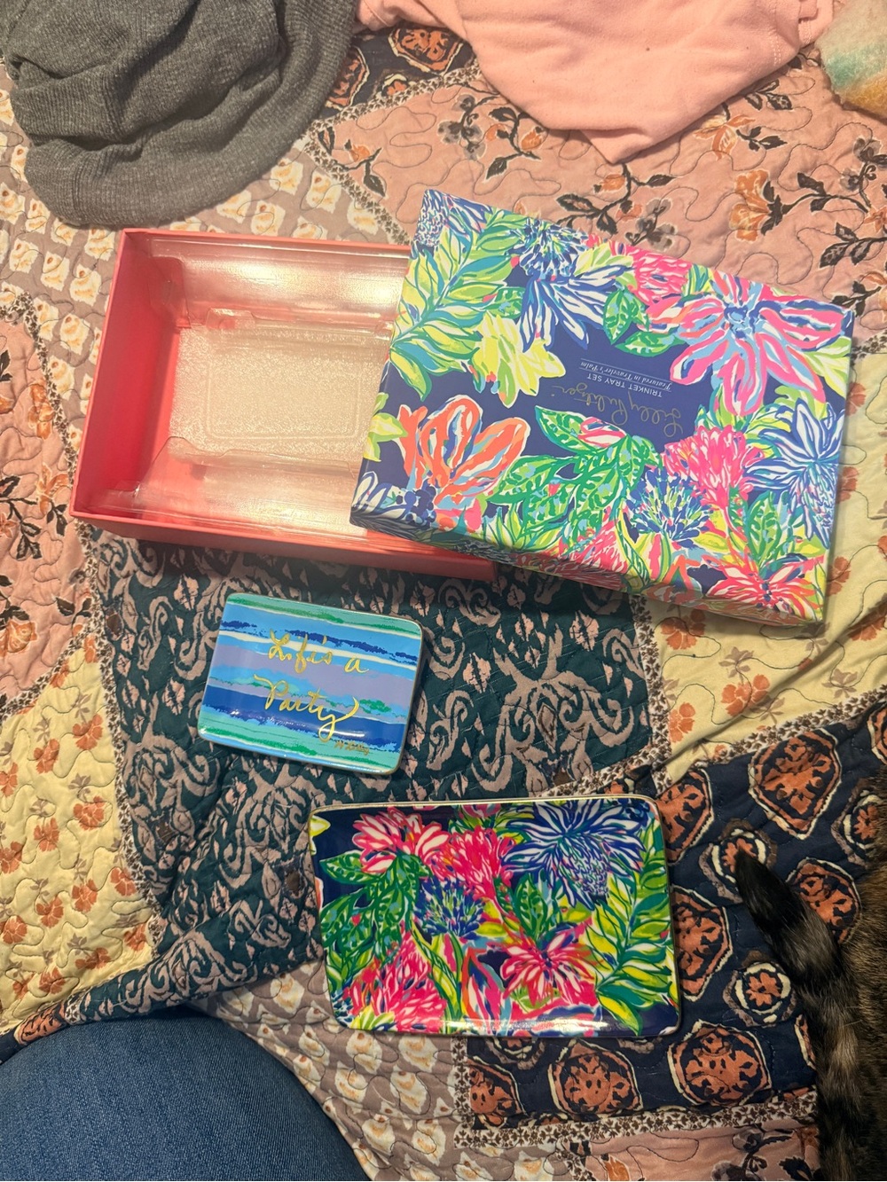 Lilly Pulitzer Traveler’s Palm Trinket Tray Set Life’s a Party w/ Box